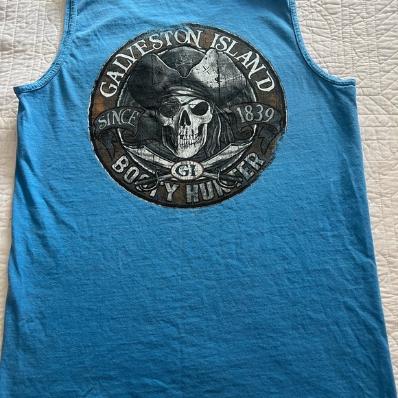 Galveston Island Men’s Small “Booty Hunter” Blue Graphic Tank Top - Picture 1 of 3